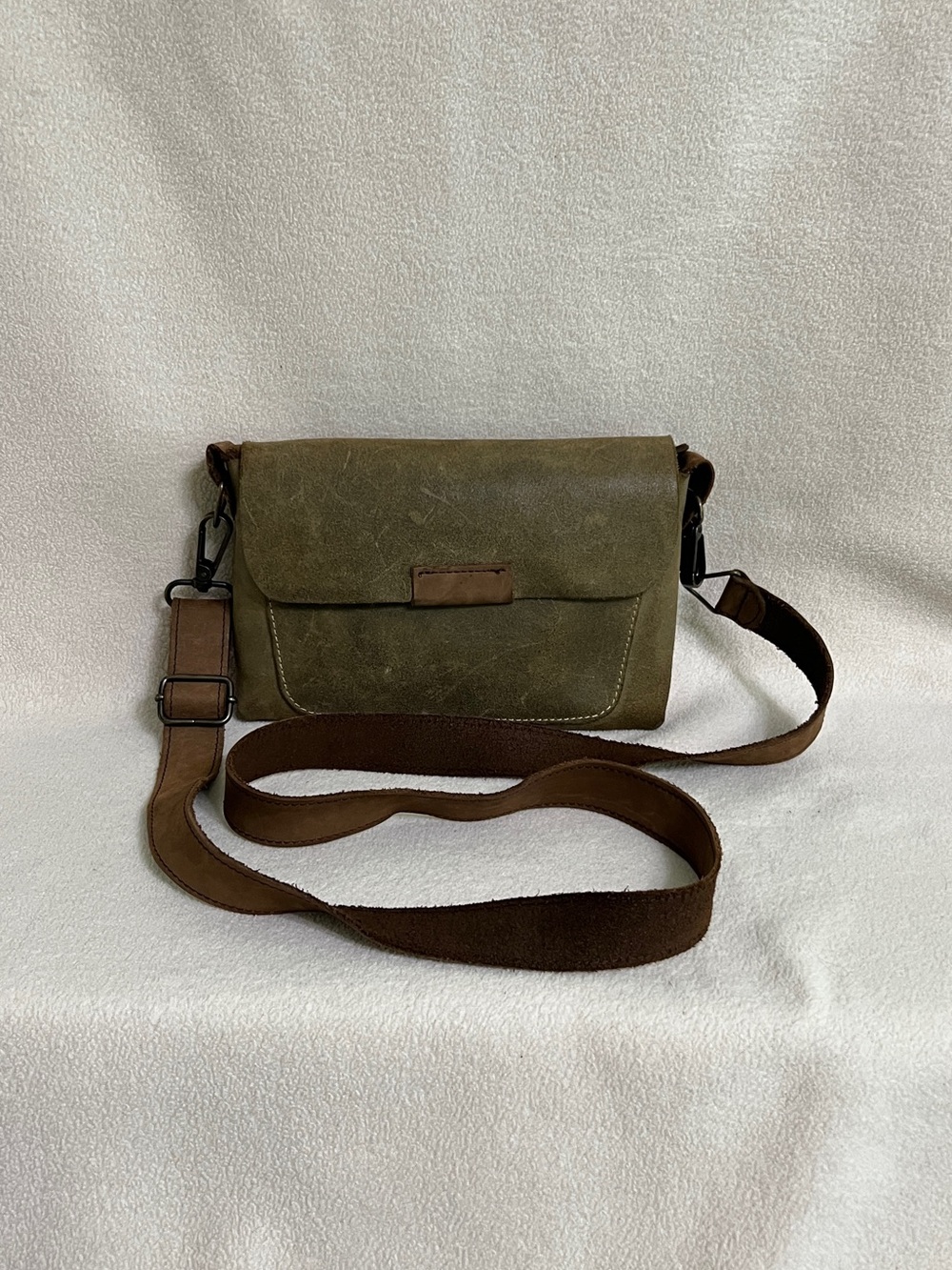 Lempp and Yin Olive Green Distressed Leather Crossbody Bag Handmade Purse
